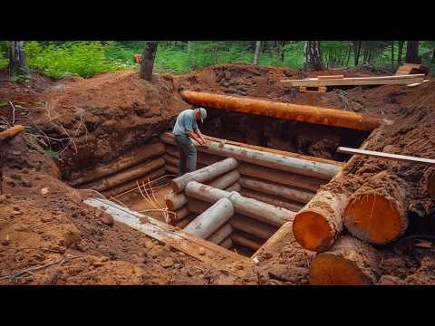 Видео: Мужчина Строит 2-Комнатную Бревенчатую Хижину Под Землей | От Начала До Конца от @bushcraftua