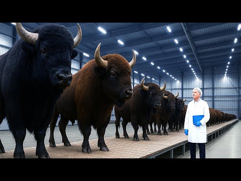 Видео: Внутри гигантских ферм по разведению бизонов | Как тысячи бизонов ежегодно выращиваются на мясо в...