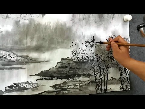 Видео: Как нарисовать пейзаж в китайской живописи кистью