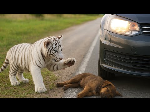 Видео: Белый тигрёнок спасает брошенного щенка — то, что произойдёт дальше, растопит ваше сердце