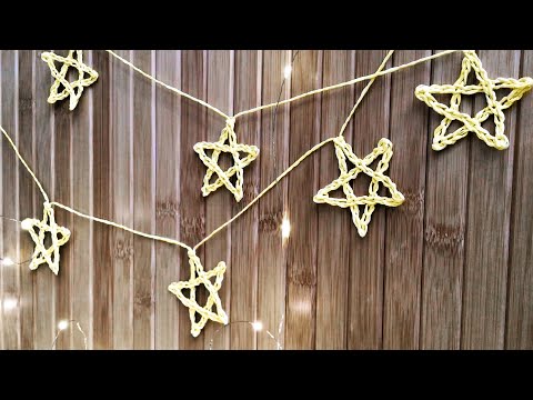Видео: Гирлянда крючком не отрывая нити. Простые звезды крючком. Мастер-класс + схема