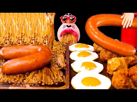Видео: SUB| Грибы эноки джаджан, лапша из черной фасоли, колбаса кильбаса! 🍄 ASMR Mukbang Eating Show :)
