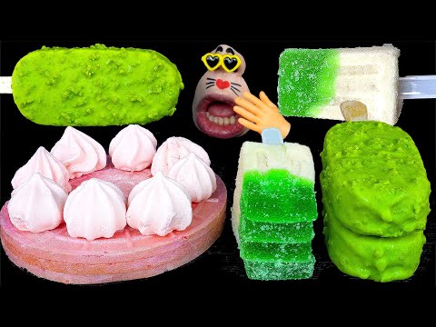 Видео: зеленое ледяное желе, мороженое и розовый хруст НЛО и печенье безе звуки еды