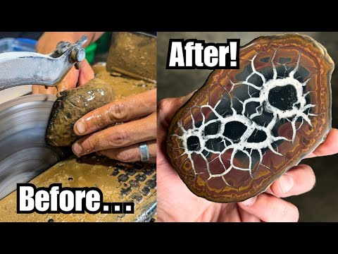 Видео: Уродливый внешний вид — ПРЕКРАСНЫЙ интерьер | Резка септарианского «Молниеносного камня»