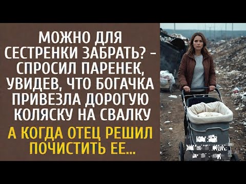 Видео: Можно для сестры забрать? - спросил паренек, увидев, что богачка привезла дорогую коляску на свалку