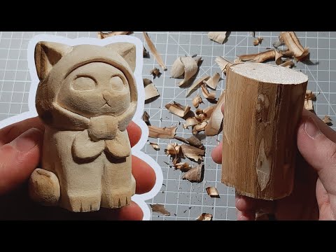 Видео: Резьба по дереву фигурка Кошка в Платочке / Wood carving figurine the Сat in the headscarf