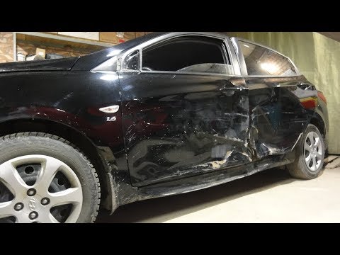 Видео: Хендай Солярис.Кузовной ремонт после бокового удара.Часть1