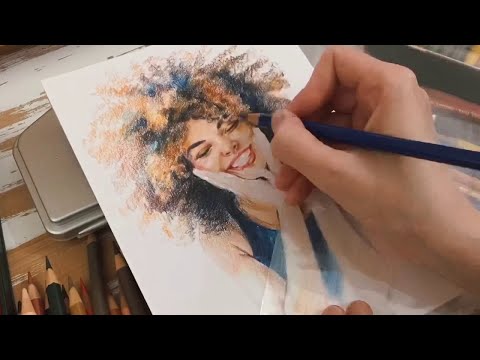 Видео: Портрет цветными карандашами Polychromos, процесс и комментарии | Colored pencils portrait drawing