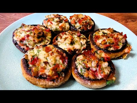 Видео: Фаршированные грибы с беконом и сыром. Легкий и вкусный рецепт!