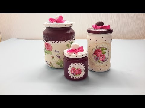 Видео: ДЕКУПАЖ БАНКИ ... Decoupage on glass jars....剪紙銀行