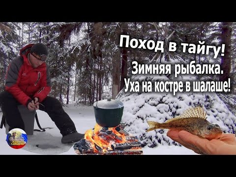 Видео: Поход в тайгу! Зимняя рыбалка!Уха на костре в шалаше!