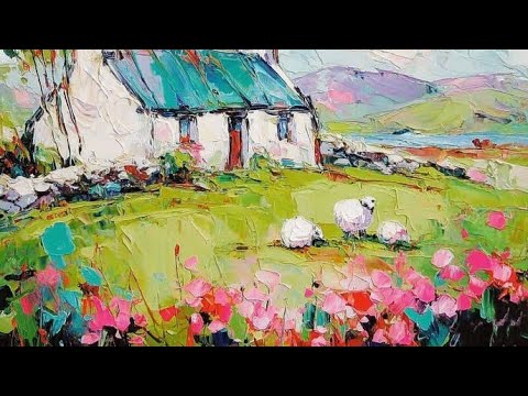 Видео: Пишем картину в эфире - сельский пейзаж мастихином