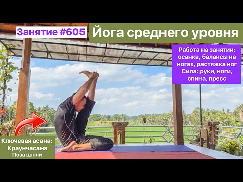Видео: Йога для среднего уровня. Осанка, балансы на ногах растяжка и сила ног (занятие №605)