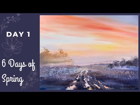 Видео: Как нарисовать закатный пейзаж акварелью | 1 из 6 дней весны | Евгения Горбачева