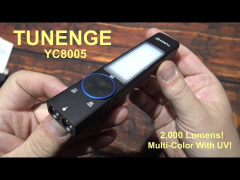 Видео: Обзор фонарика TUNGNGE YC8005! (2000 люмен, светодиоды WW/CW, многоцветные светодиоды, лазерный у...
