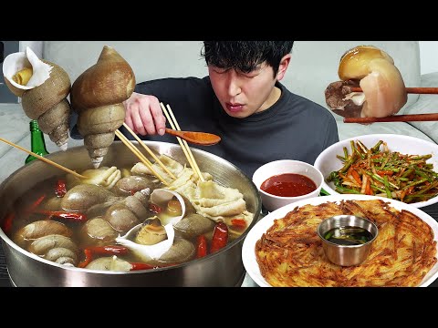 Видео: Вкусный суп из морских улиток, картофельный блин! MUKBANG REALSOUND ASMR EATING SHOW