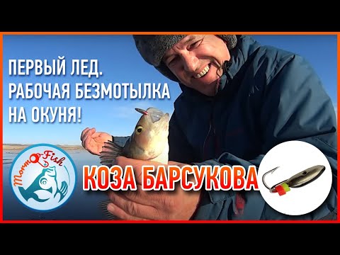 Видео: Первый лед.  Рабочая безмотылка на окуня коза Барсукова