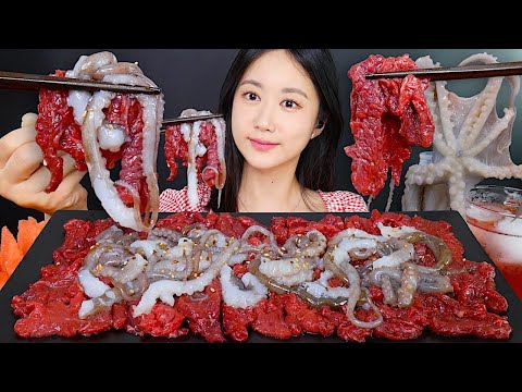 Видео: Сырой Осьминог + Сырая Говядина❤️🥰 Жевательный Сырой Осьминог🐙 | eating show | mukbang asmr