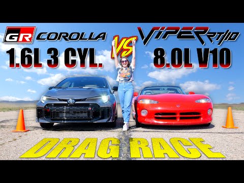 Видео: 3-цилиндровый турбо против V10: сможет ли Toyota GR Corolla ОБОЙТИ могучий Dodge Viper?