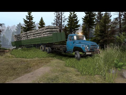 Видео: Выезд на шоссе с помощью МТЗ-80. ЗИЛ 133 с панелями на полуприцепе. Карта "Побережье". Spintires