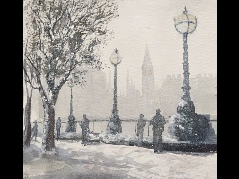 Видео: Снежный Лондон. Акварель. Snowy London. Watercolour
