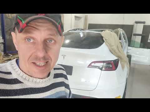 Видео: Tesla Y Боковой удар, восстановление дефектов, частична замена порога и стоек.