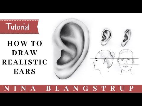 Видео: Как нарисовать реалистичное ухо — вид спереди и сбоку — пошаговое руководство