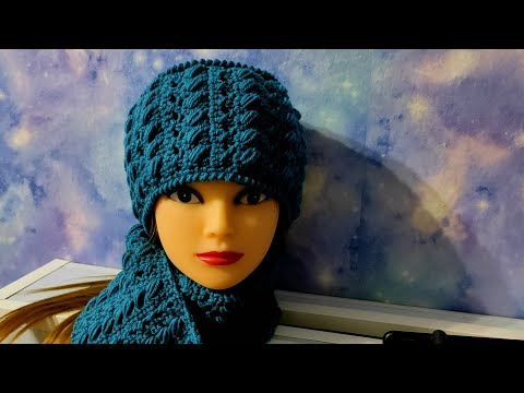 Видео: Шапочка осень-зима крючком. Комплект шапка с шарфиком для начинающих.