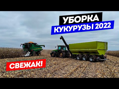 Видео: Уборка кукурузы на зерно: комбайн JD S660 и трактор JD 8335r с прицепом-перегрузчиком.