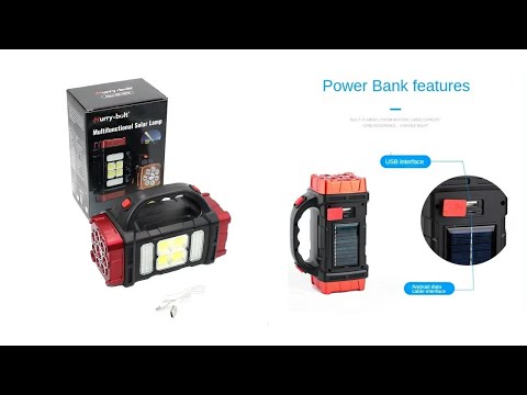 Видео: Фонарь на солнечной батареей Hurry Bolt HB-1678 с функцией Power bank по лучшей цене