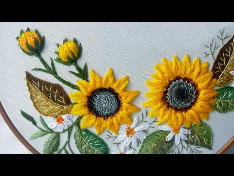 Видео: Как вышить подсолнух : подробно! | Дизайн Malina GM