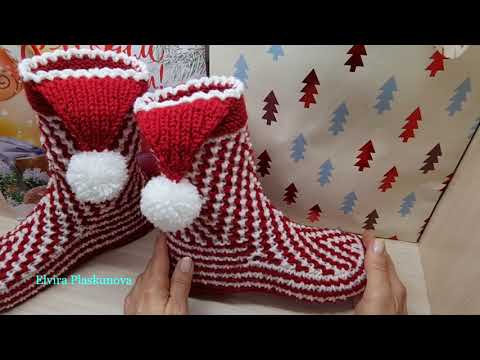 Видео: ПРАЗДНИЧНЫЕ САПОЖКИ ЛЕНИВЫМ ЖАККАРДОМ НА 2 СПИЦАХ.