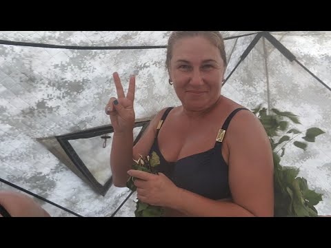 Видео: Баня на берегу! Обзор печь инвент камин средняя и палатка зимняя куб 3-х слойная... Река Томь...