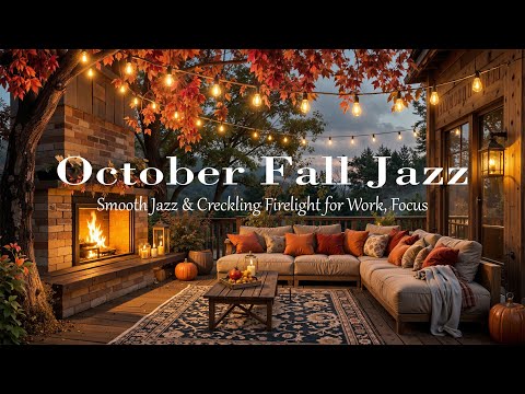 Видео: Октябрьский осенний джаз на уютной веранде | Мягкий джаз и свет камина для учёбы и концентрации