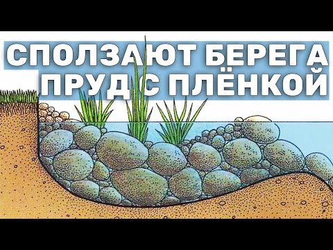 Видео: Как строить пруд с плёнкой если грунтовые воды высоко? | Укрепление береговой линии пруда. Теория