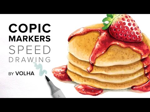 Видео: Copic markers video tutorial #22 / Рисую маркерами Copic блинчики с клубникой