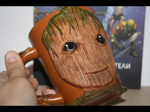 Видео: Декор чашки из полимерной глины 💖  МАЛЫШ ГРУТ 💖