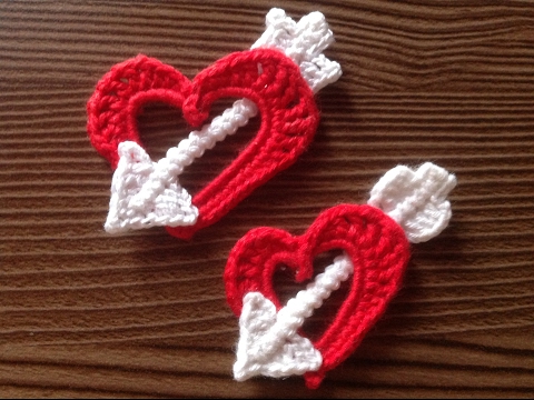Видео: Вяжем плоское сердечко - валентинку , пронзенное стрелой