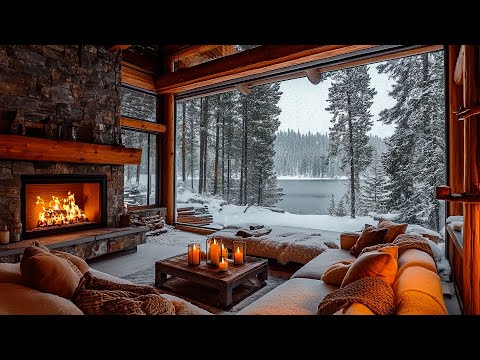 Видео: Расслабьтесь в спокойной гостиной под нежную фортепианную музыку и потрескивание камина в снежный де