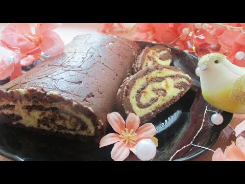 Видео: Двуцветно бисквитено руло