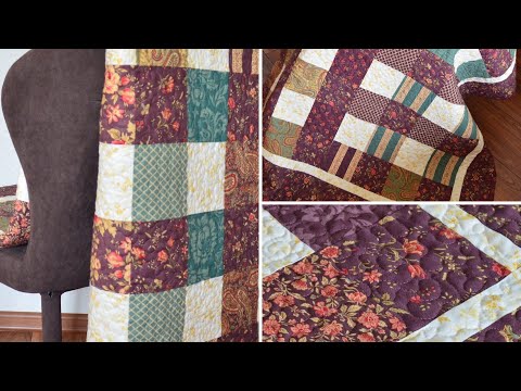 Видео: Простенькое  лоскутное одеяло «В клеточку» в условиях городской квартиры (подробно , с размерами).