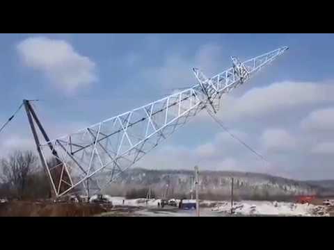 Видео: Установка решетчатой опоры ЛЭП производства КТЦ Металлоконструкция