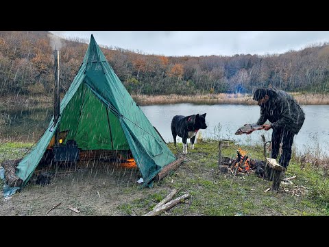 Видео: 3 ДНЯ на выживание в одиночку; Попал в ШТОРМ вместе с моей собакой. Ловит рыбу. БУШКРАФТ КЕМПИНГ