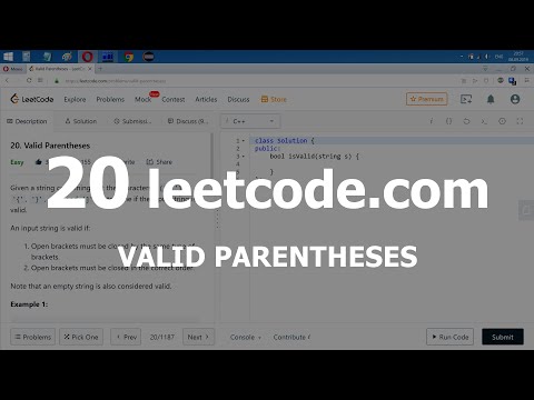 Видео: Разбор задачи 20 leetcode.com Valid Parentheses. Решение на C++