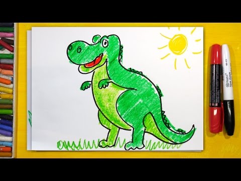 Видео: Тираннозавр, Как рисовать Динозавра | Урок рисования - раскраска для детей от 3 лет