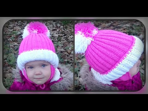 Видео: зимняя шапка с ушками на 4 - 5 лет, вязание спицами