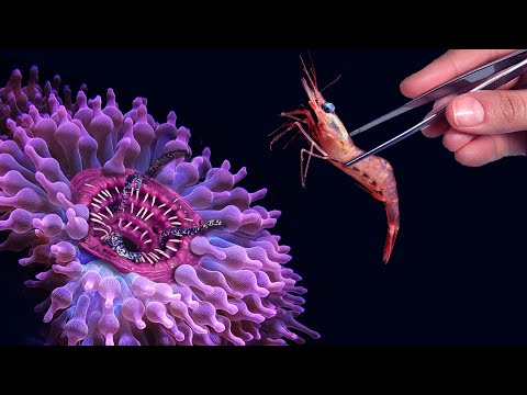 Видео: На что способны морские обитатели. Чем питаются анемоны или кормление пузырчатой актинии.