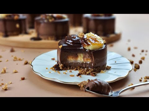 Видео: Без выпечки / без яиц / без желатина / мерная чашка/ мини-карамельный банановый шоколадный мусс-торт