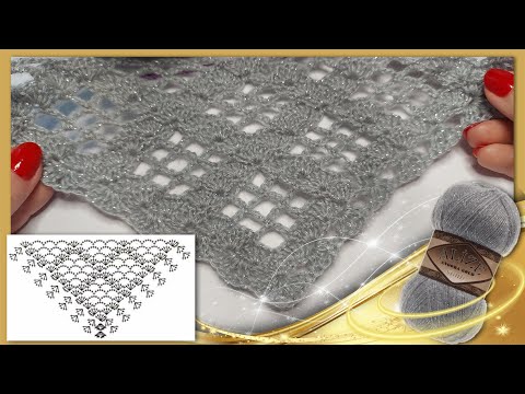 Видео: 🤩🌞🎉ШАЛЬ КРЮЧКОМ "Ромбики и веерочки" из Alize Angora Gold Simli (вязание крючком для начинающих )