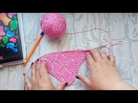 Видео: Ажурная косынка спицами для дочки из nako estiva